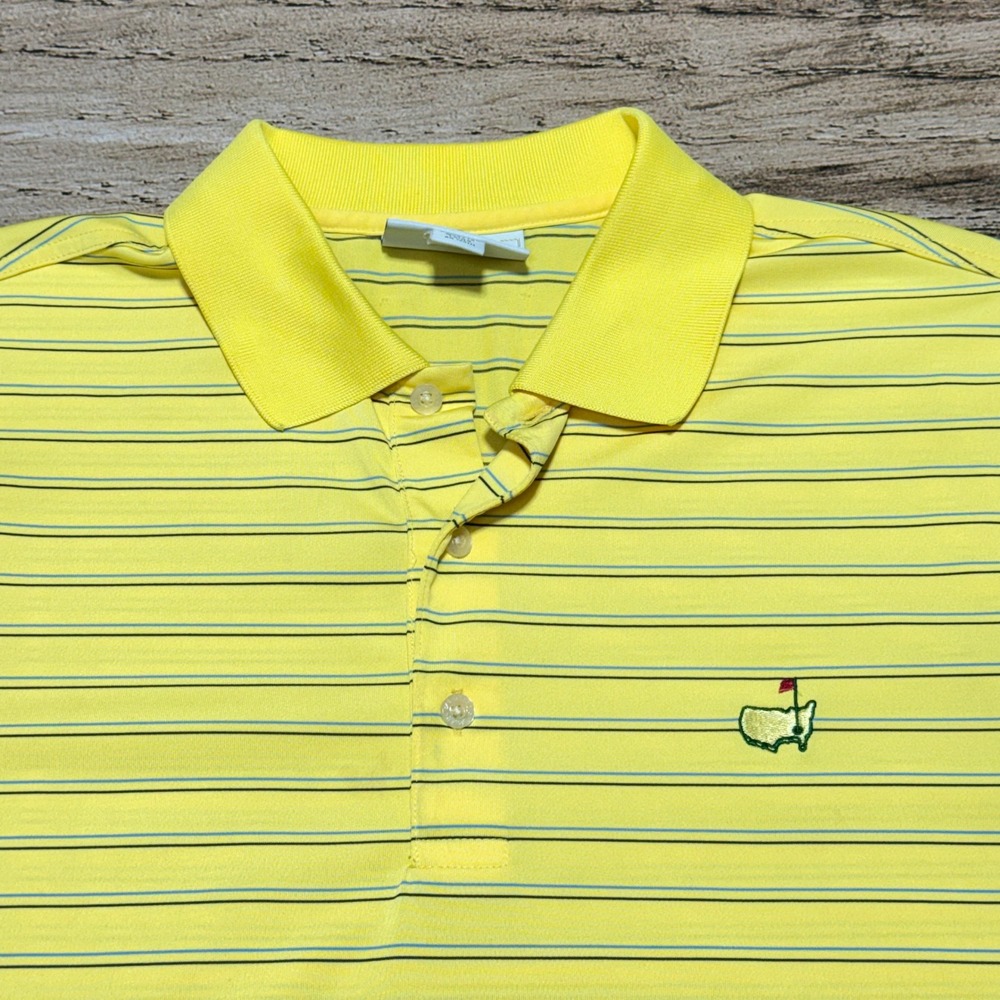 Masters Performance Polo Shirt Mens Large Yellow Striped Golf Embroidered Logo